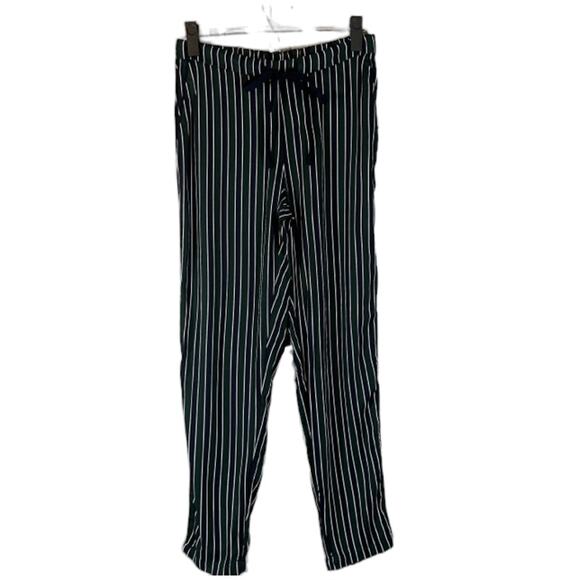 Mango Navy Blue & Green Striped Casual Lounge Relaxed Pants Women Sz XS - Picture 1 of 11